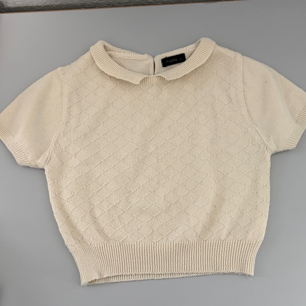 Cream Knit Short Sleeve Top